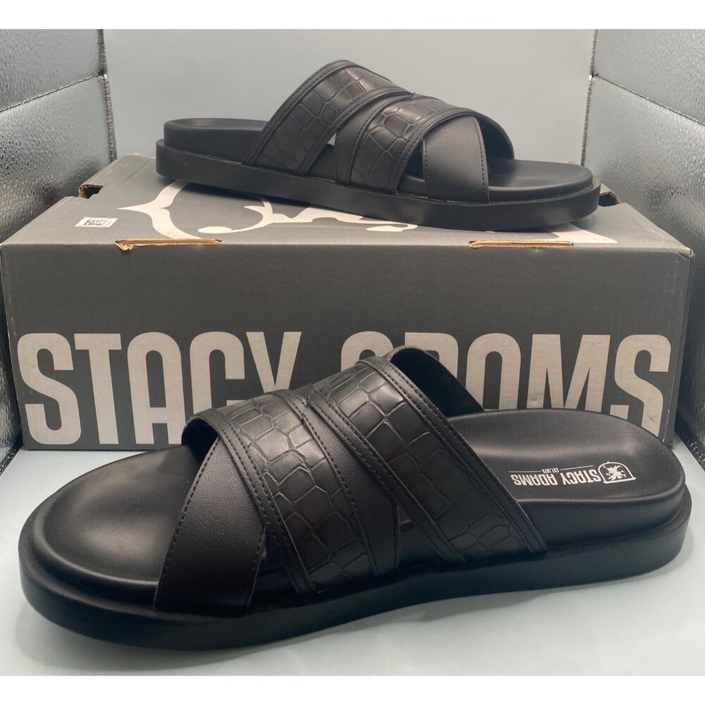 Stacy Adams Men's Black Mondo Open Toe Cushioned Slide Sandals NWB